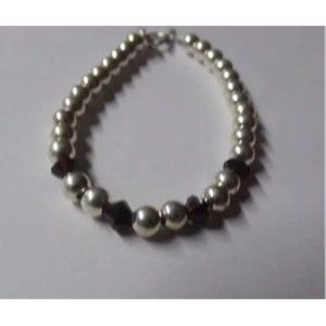 Sterling Silver Dark Red Bicone Glass Crystal Beaded Baby Bracelet